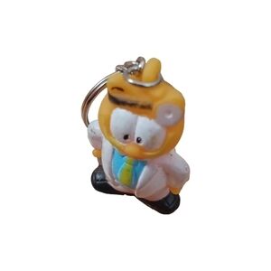 Vintage Gao Nanbei Garfield‎ Fat Cat Tiny Keychain Squishy Doctor Outfit 1.75"